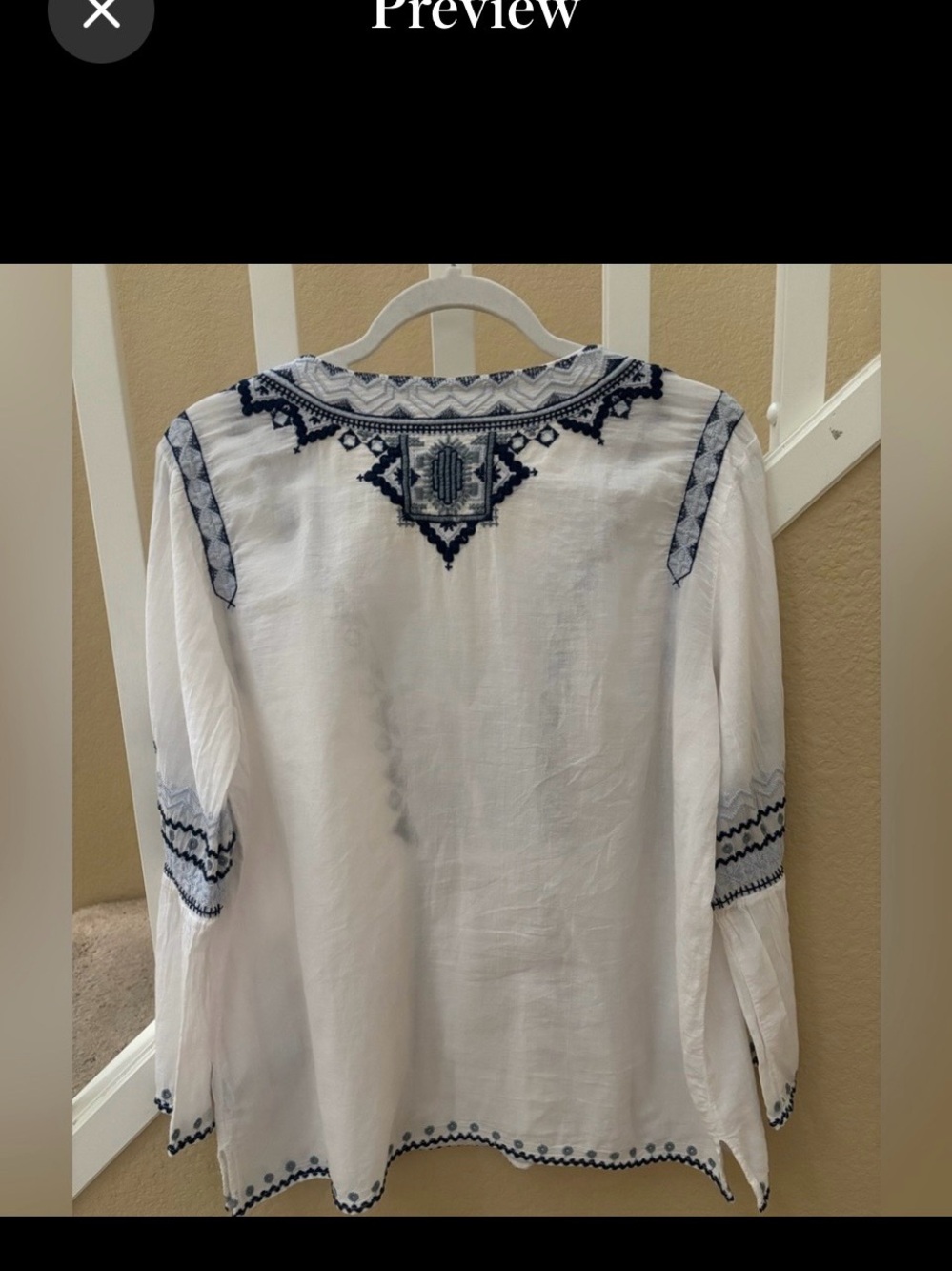 Johnny Was White Tunic with Navy Embroidery - Picture 2 of 4